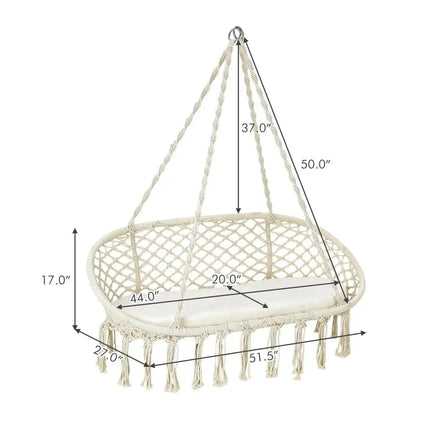 2 Person Hanging Hammock Chair with Cushion Macrame Swing-Beige - Beige - Hammocks
