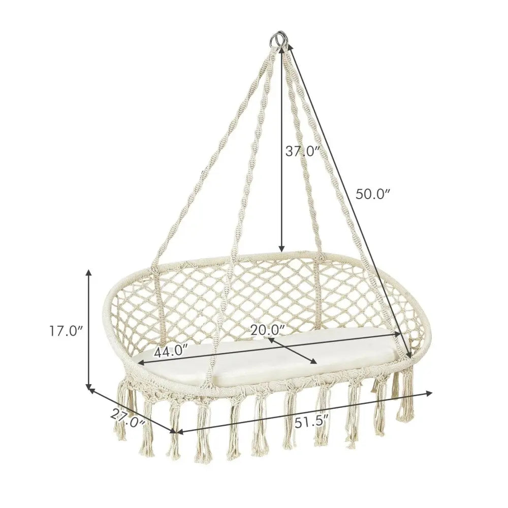 2 Person Hanging Hammock Chair with Cushion Macrame Swing-Beige - Beige - Hammocks