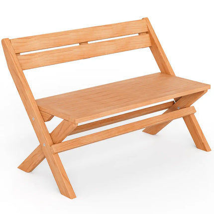 2-Person Indonesia Teak Wood Folding Outdoor Benches with Slatted Seat - Natural - Outdoor Benches