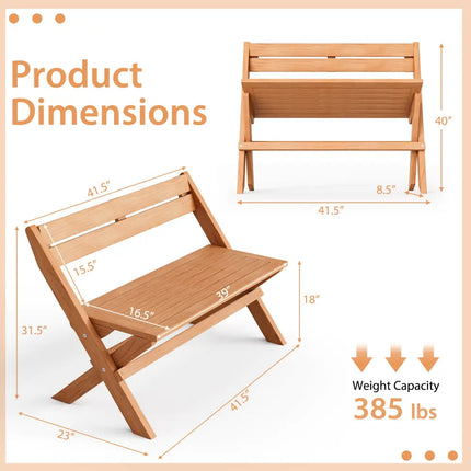 2-Person Indonesia Teak Wood Folding Outdoor Benches with Slatted Seat - Natural - Outdoor Benches