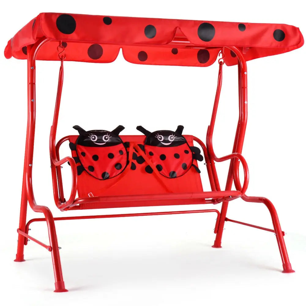 2 Person Kids Patio Swing Porch Bench with Canopy - Red - Swing & Playsets