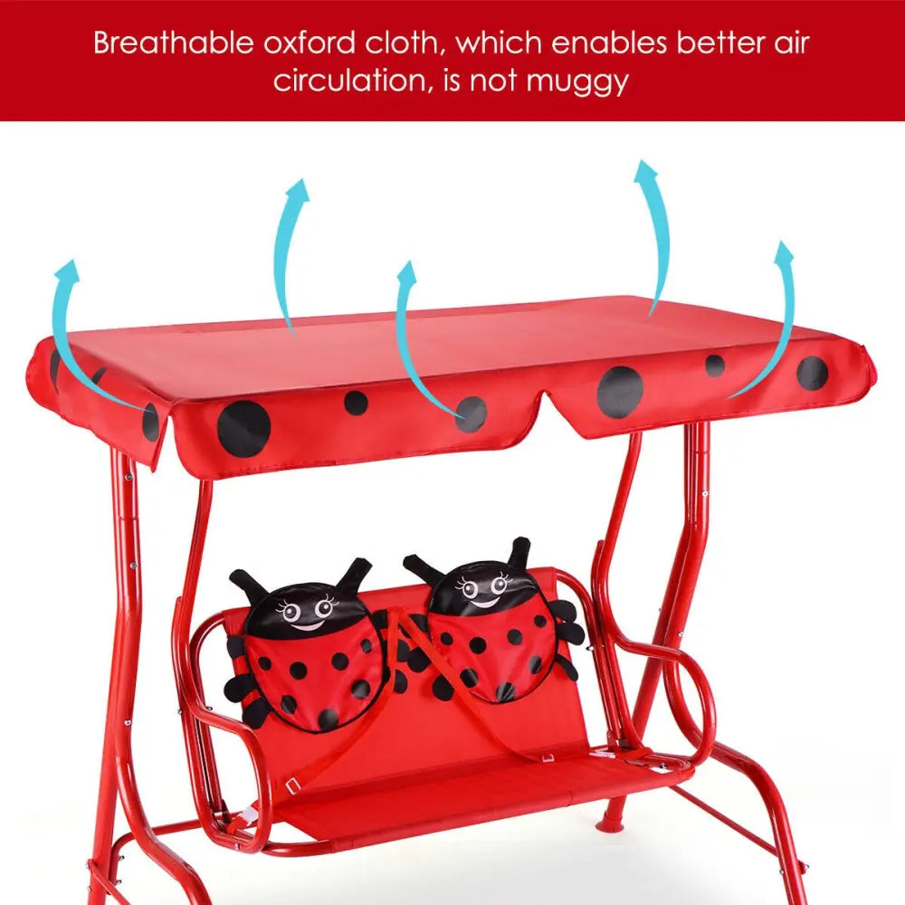 2 Person Kids Patio Swing Porch Bench with Canopy - Red - Swing & Playsets