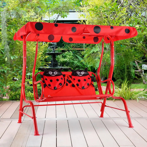 2 Person Kids Patio Swing Porch Bench with Canopy - Red - Swing & Playsets