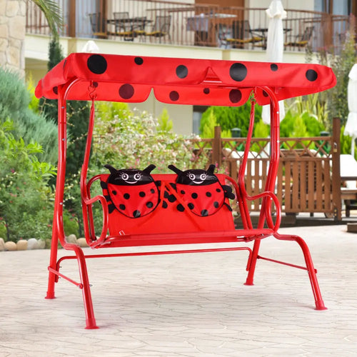 2 Person Kids Patio Swing Porch Bench with Canopy - Red - Swing & Playsets