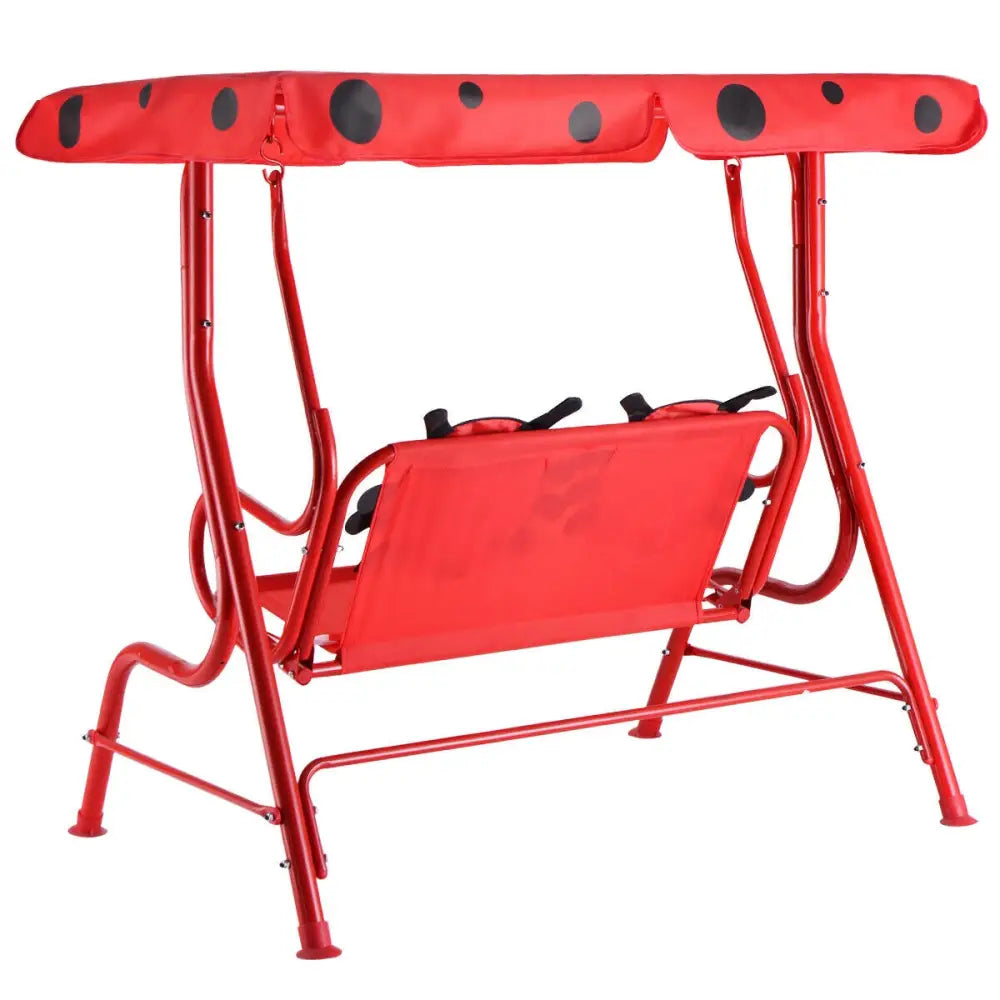 2 Person Kids Patio Swing Porch Bench with Canopy - Red - Swing & Playsets