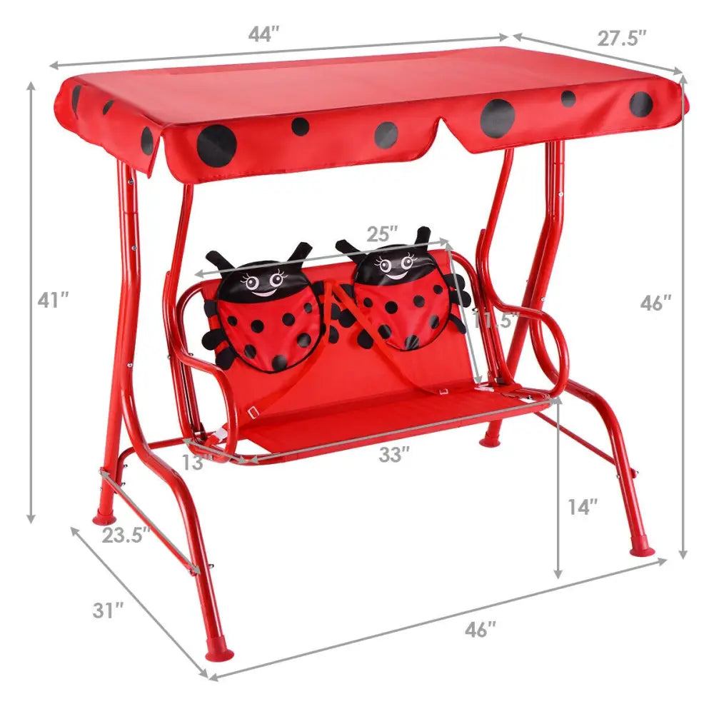 2 Person Kids Patio Swing Porch Bench with Canopy - Red - Swing & Playsets