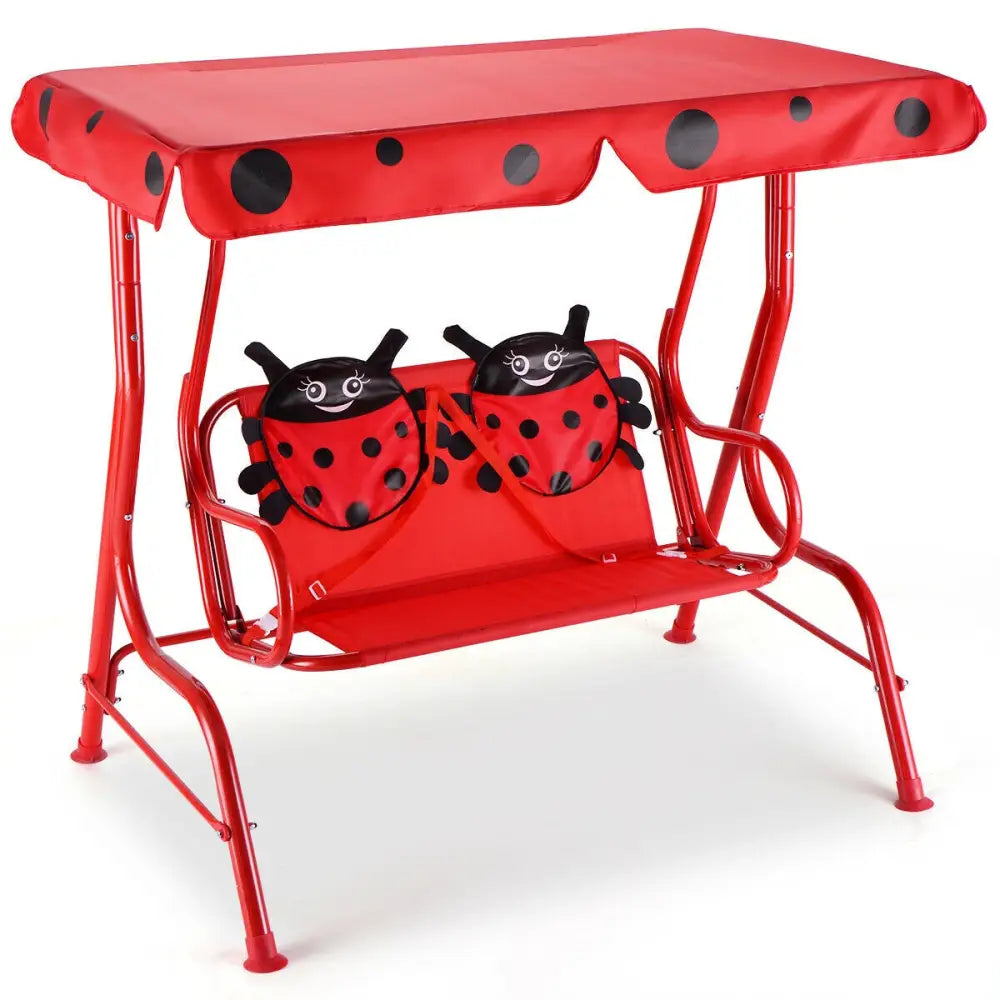 2 Person Kids Patio Swing Porch Bench with Canopy - Red - Swing & Playsets