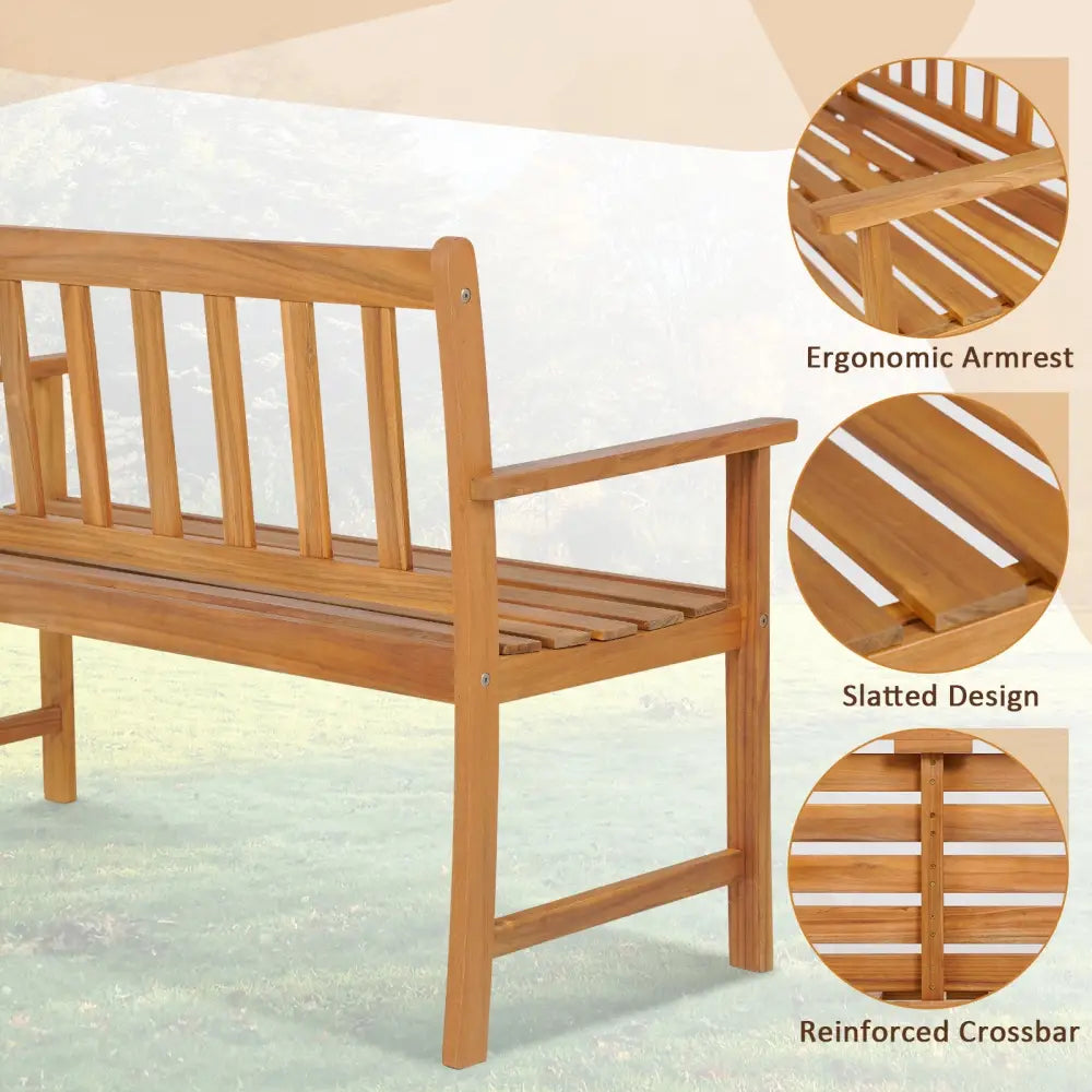 2-Person Outdoor Acacia Wood Bench with Backrest - Natural - Outdoor Benches