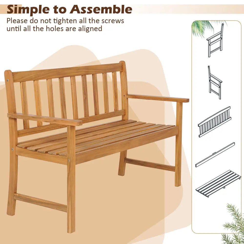 2-Person Outdoor Acacia Wood Bench with Backrest - Natural - Outdoor Benches