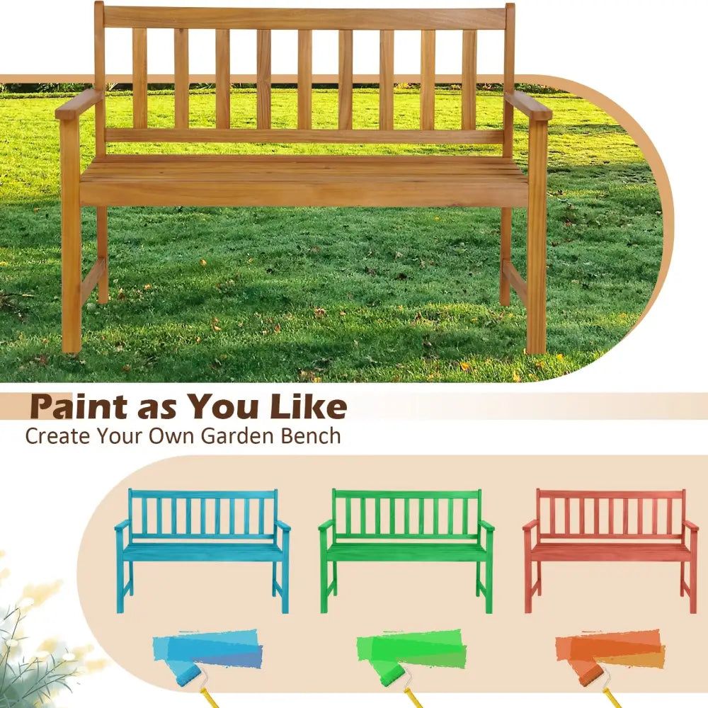 2-Person Outdoor Acacia Wood Bench with Backrest - Natural - Outdoor Benches