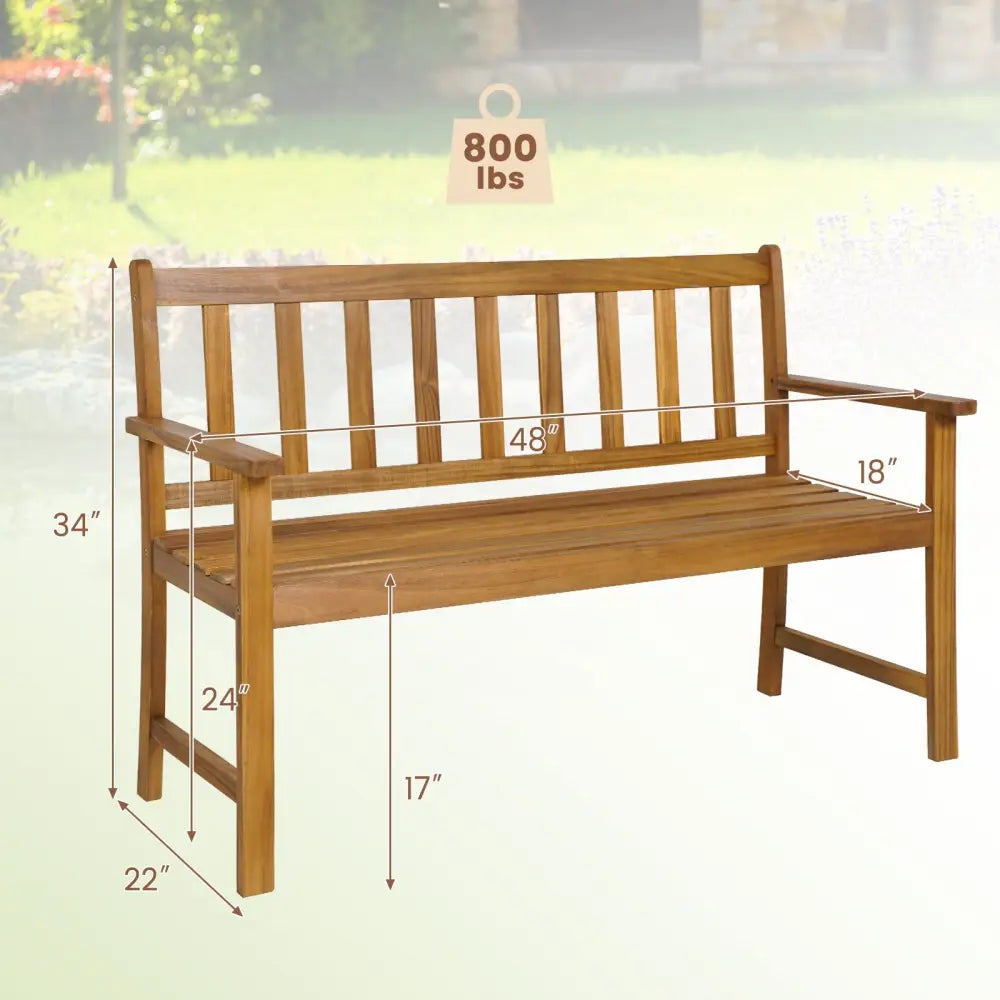 2-Person Outdoor Acacia Wood Bench with Backrest - Natural - Outdoor Benches