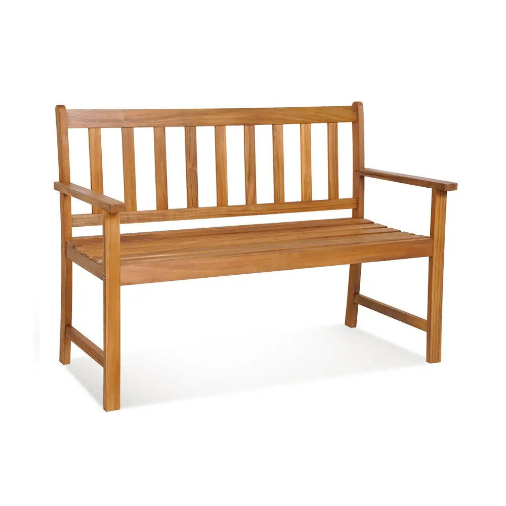 2-Person Outdoor Acacia Wood Bench with Backrest - Natural - Outdoor Benches