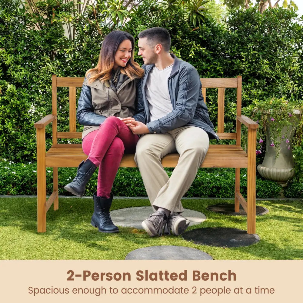 2-Person Outdoor Acacia Wood Bench with Backrest - Natural - Outdoor Benches