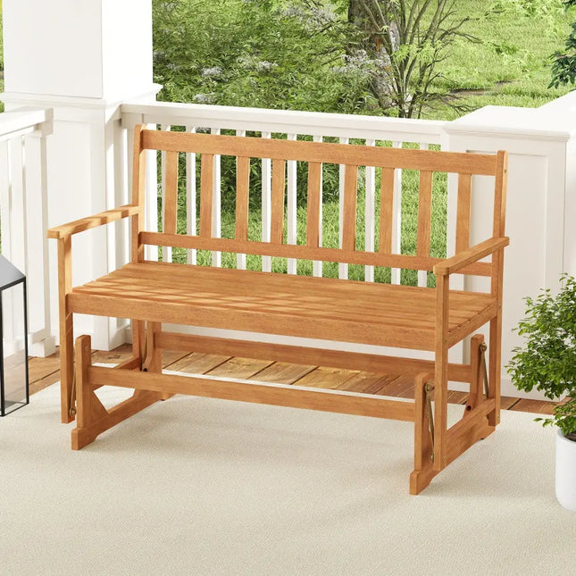 2-Person Outdoor Acacia Wood Glider Bench Patio Swing Rocking Loveseat - Natural - Outdoor Benches