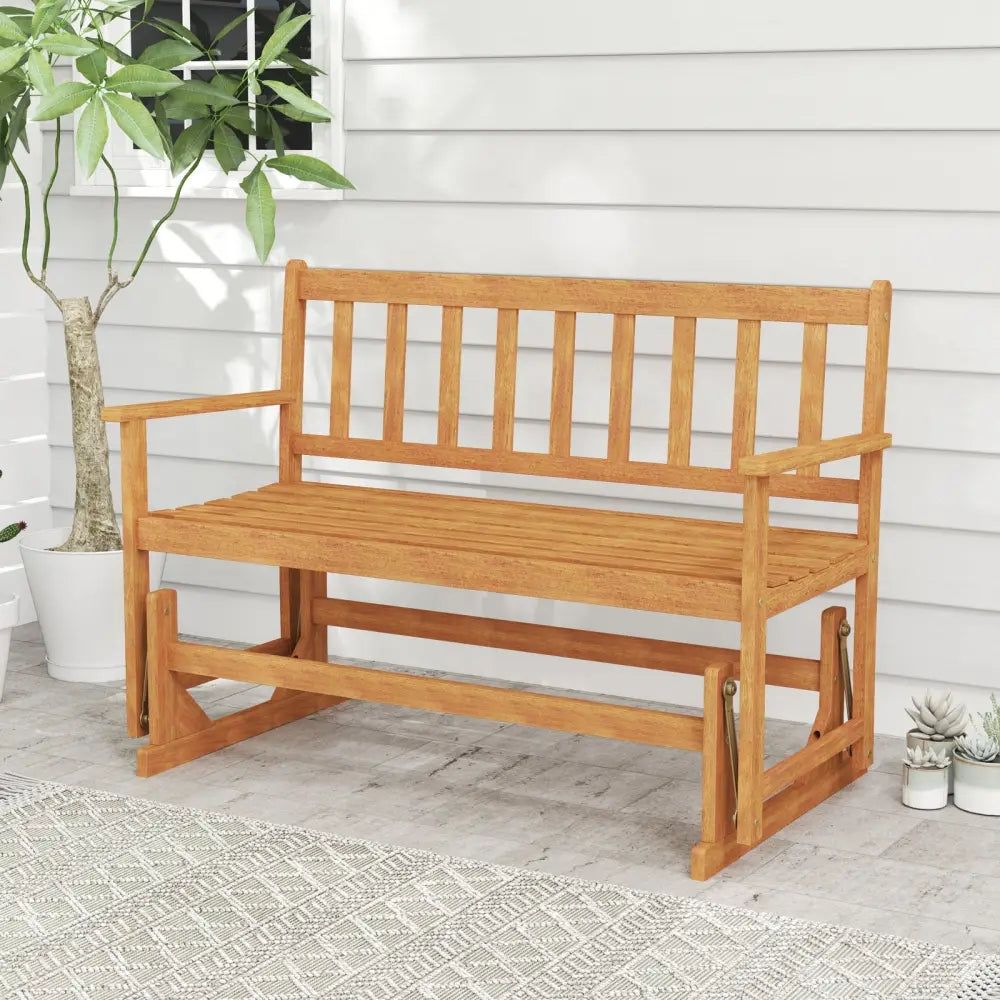 2-Person Outdoor Acacia Wood Glider Bench Patio Swing Rocking Loveseat - Natural - Outdoor Benches