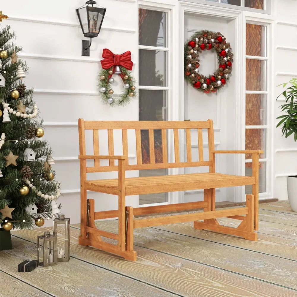 2-Person Outdoor Acacia Wood Glider Bench Patio Swing Rocking Loveseat - Natural - Outdoor Benches