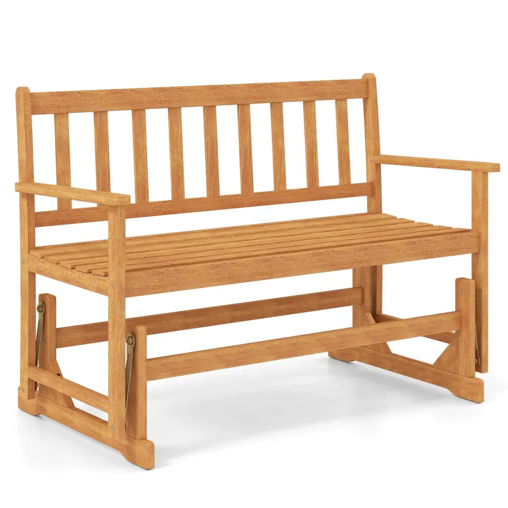 2-Person Outdoor Acacia Wood Glider Bench Patio Swing Rocking Loveseat - Natural - Outdoor Benches