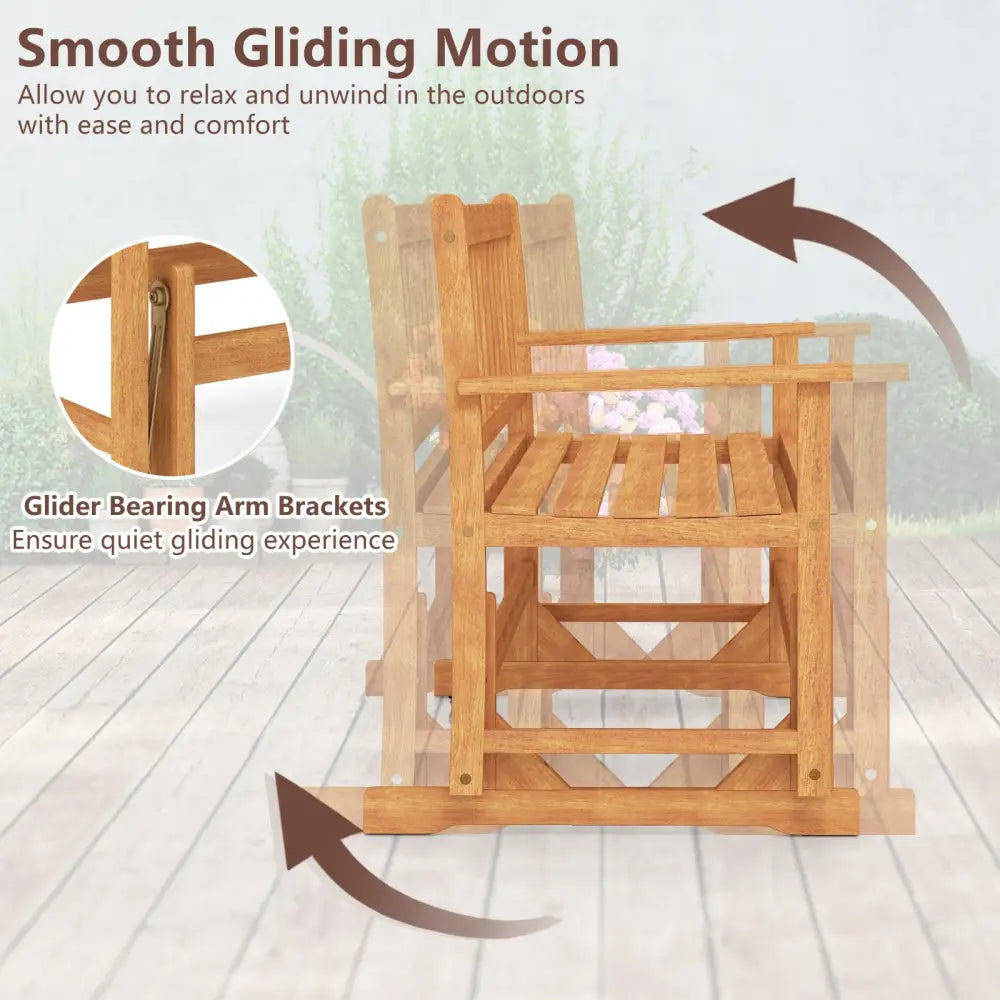 2-Person Outdoor Acacia Wood Glider Bench Patio Swing Rocking Loveseat - Natural - Outdoor Benches