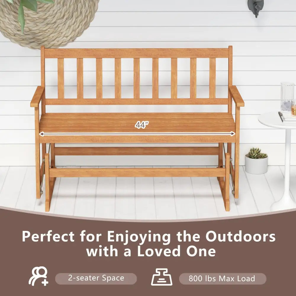 2-Person Outdoor Acacia Wood Glider Bench Patio Swing Rocking Loveseat - Natural - Outdoor Benches