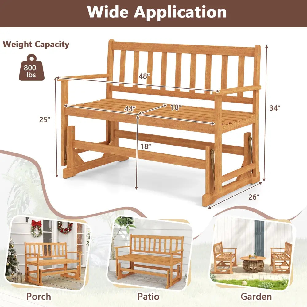 2-Person Outdoor Acacia Wood Glider Bench Patio Swing Rocking Loveseat - Natural - Outdoor Benches