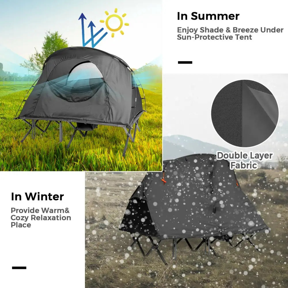 2-Person Outdoor Camping Tent with External Cover-Gray - Gray - Tents