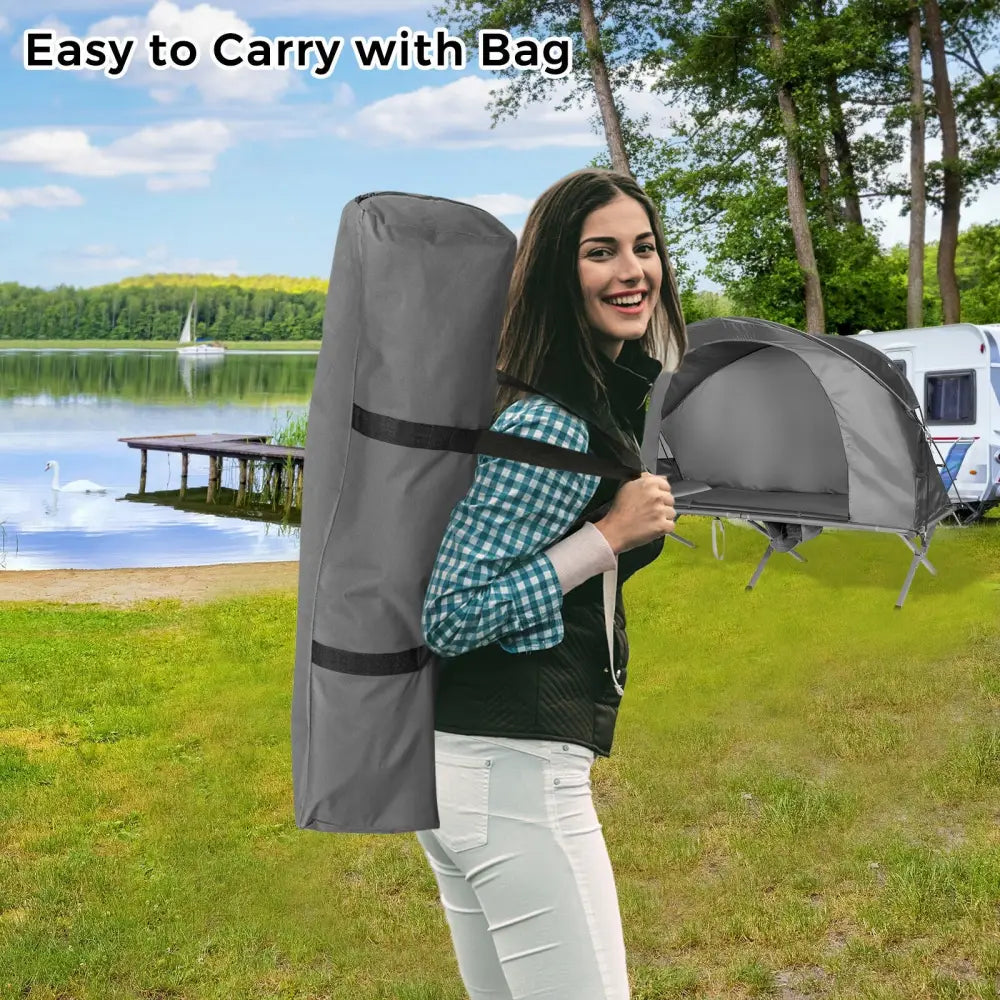 2-Person Outdoor Camping Tent with External Cover-Gray - Gray - Tents