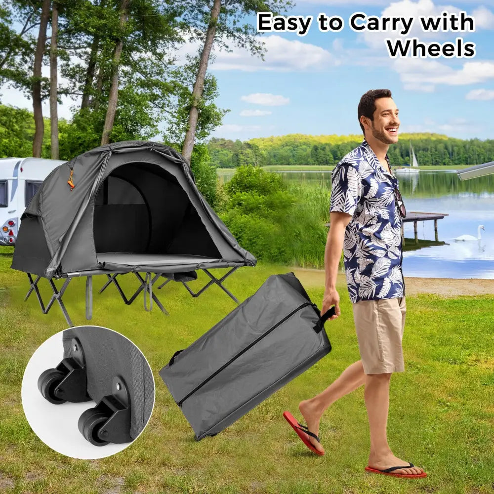 2-Person Outdoor Camping Tent with External Cover-Gray - Gray - Tents