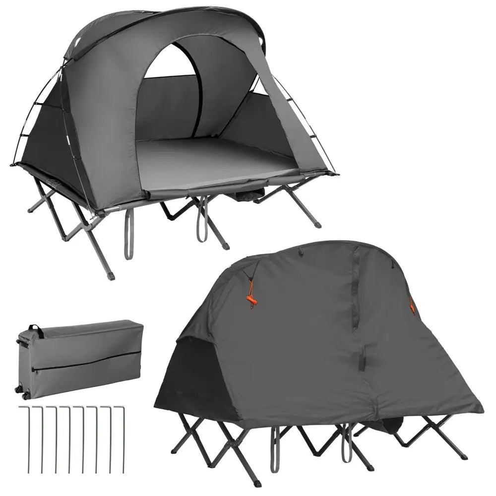 2-Person Outdoor Camping Tent with External Cover-Gray - Gray - Tents