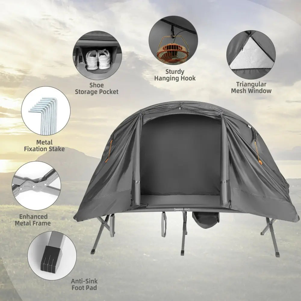 2-Person Outdoor Camping Tent with External Cover-Gray - Gray - Tents