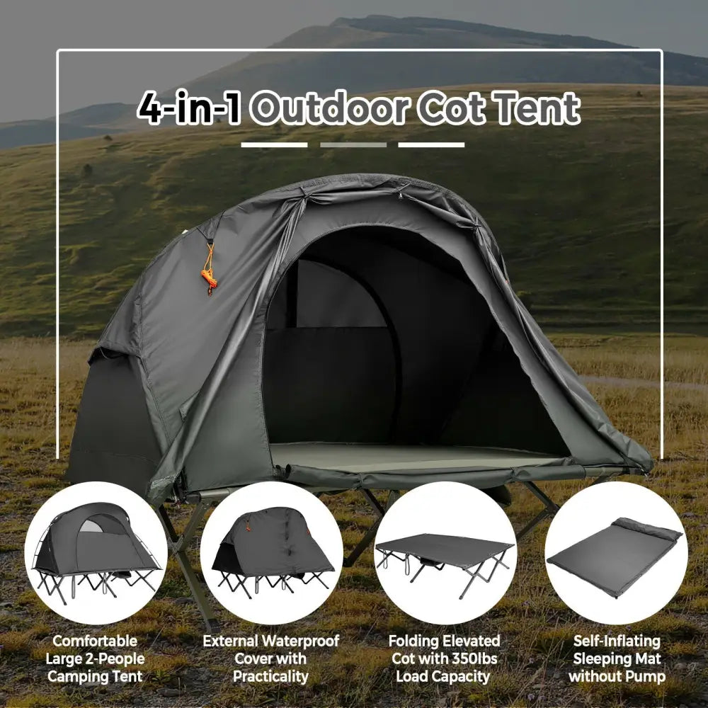 2-Person Outdoor Camping Tent with External Cover-Gray - Gray - Tents