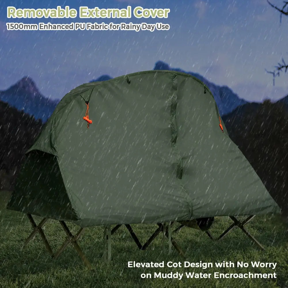 2-Person Outdoor Camping Tent with External Cover-Green - Green - Tents