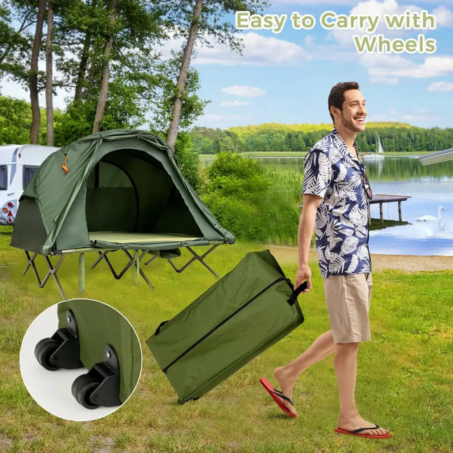 2-Person Outdoor Camping Tent with External Cover-Green - Green - Tents
