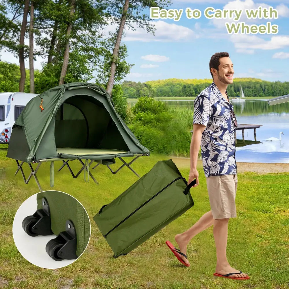 2-Person Outdoor Camping Tent with External Cover-Green - Green - Tents