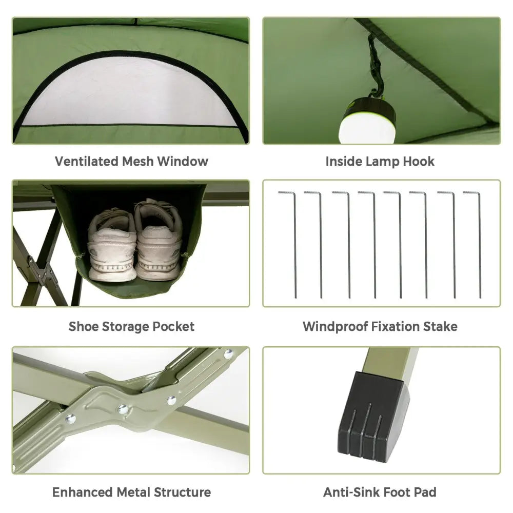 2-Person Outdoor Camping Tent with External Cover-Green - Green - Tents