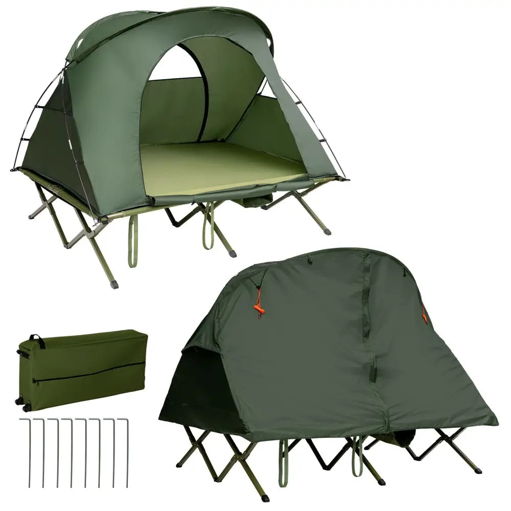 2-Person Outdoor Camping Tent with External Cover-Green - Green - Tents