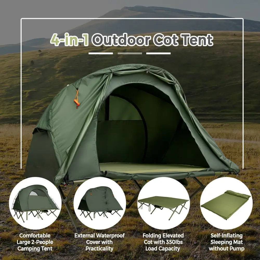 2-Person Outdoor Camping Tent with External Cover-Green - Green - Tents