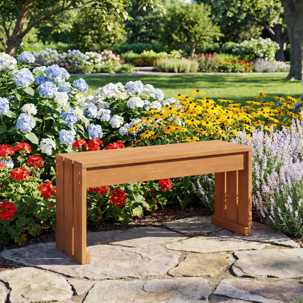 2-Person Outdoor Garden Bench with Solid Wooden Frame for Backyard - Outdoor Benches
