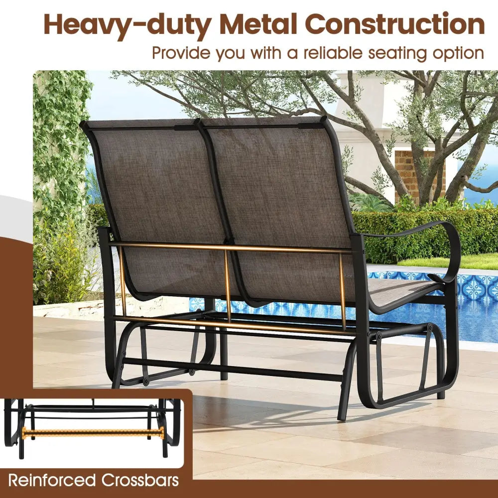 2-Person Outdoor Glider Bench with High Backrest-Brown - Brown - Patio Rocking Chairs & Gliders