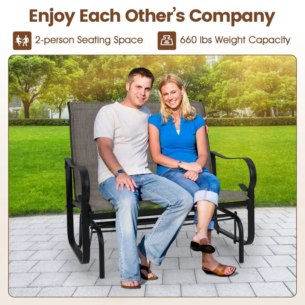 2-Person Outdoor Glider Bench with High Backrest-Brown - Brown - Patio Rocking Chairs & Gliders