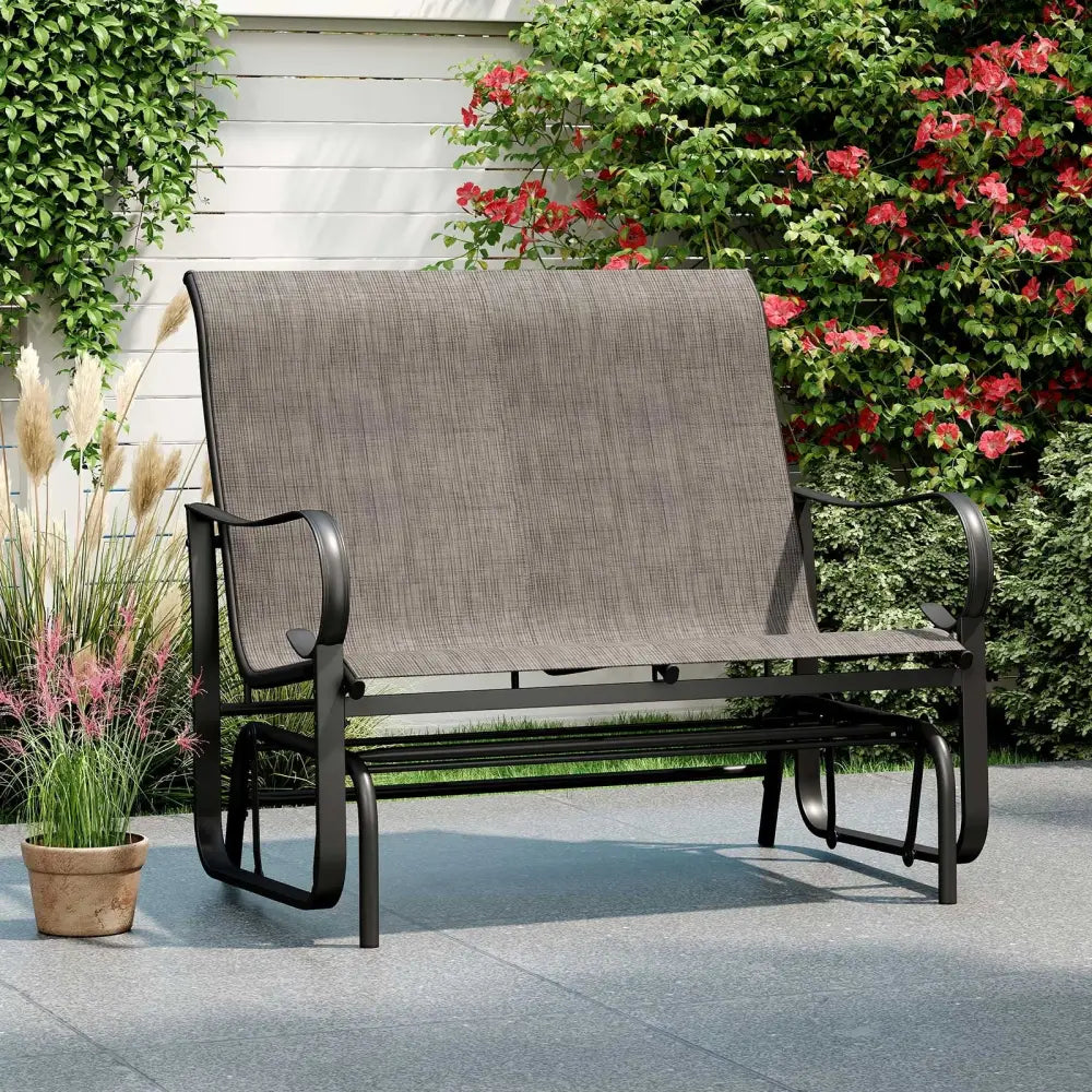 2-Person Outdoor Glider Bench with High Backrest-Brown - Brown - Patio Rocking Chairs & Gliders