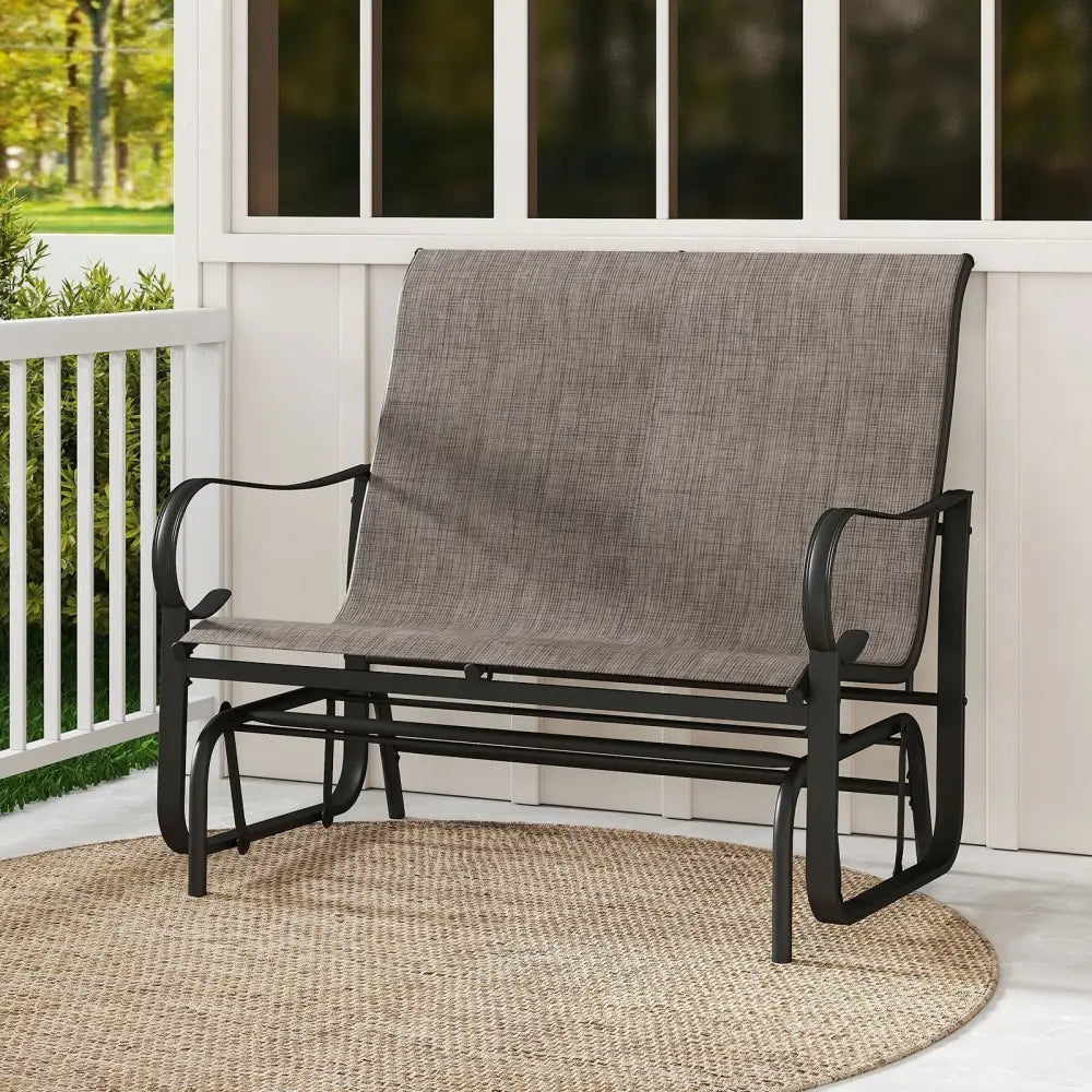 2-Person Outdoor Glider Bench with High Backrest-Brown - Brown - Patio Rocking Chairs & Gliders