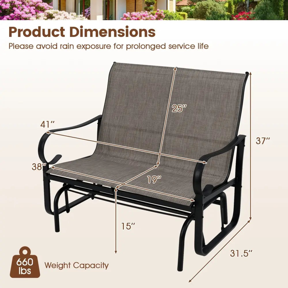 2-Person Outdoor Glider Bench with High Backrest-Brown - Brown - Patio Rocking Chairs & Gliders