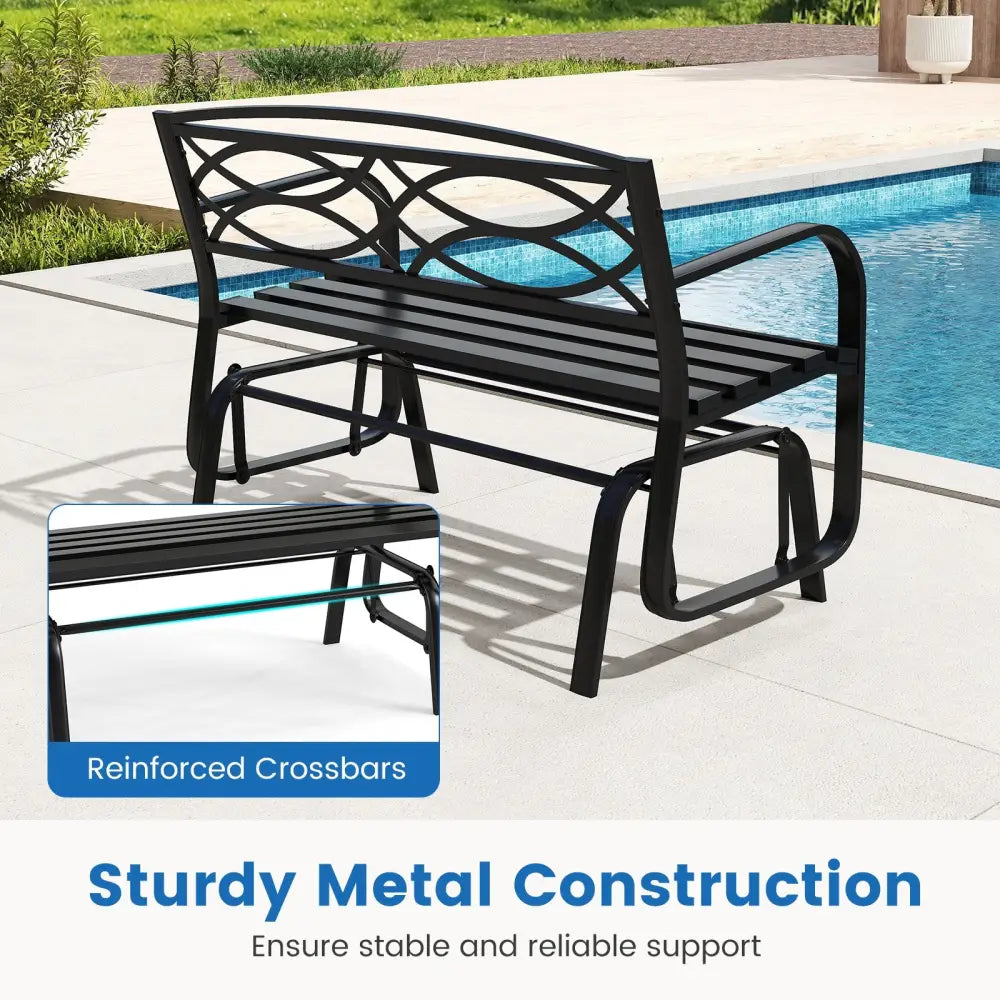 2-Person Outdoor Glider Bench with Metal Frame-Black - Black - Patio Rocking Chairs & Gliders