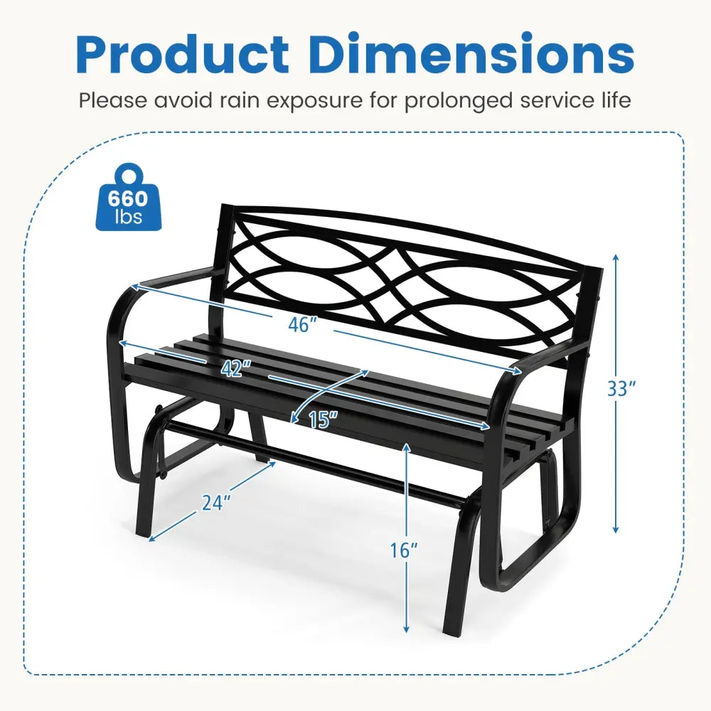 2-Person Outdoor Glider Bench with Metal Frame-Black - Black - Patio Rocking Chairs & Gliders