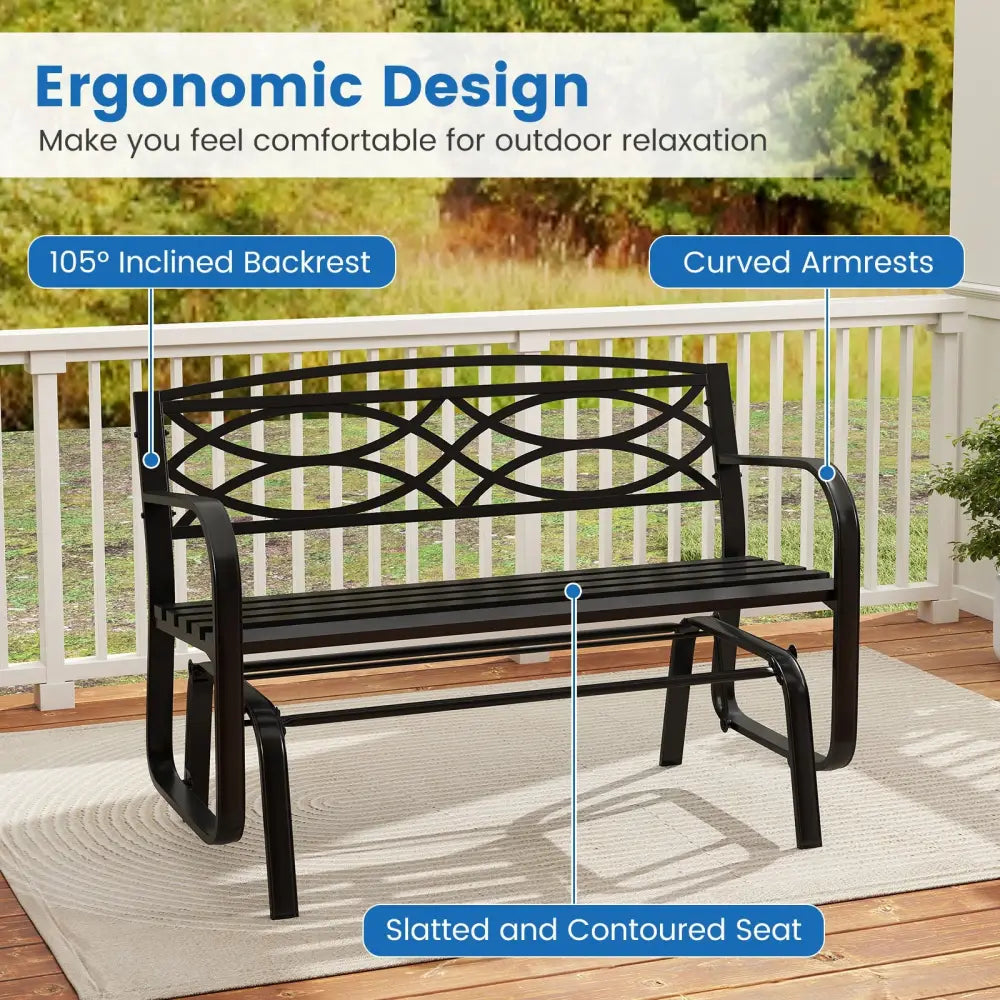 2-Person Outdoor Glider Bench with Metal Frame-Black - Black - Patio Rocking Chairs & Gliders