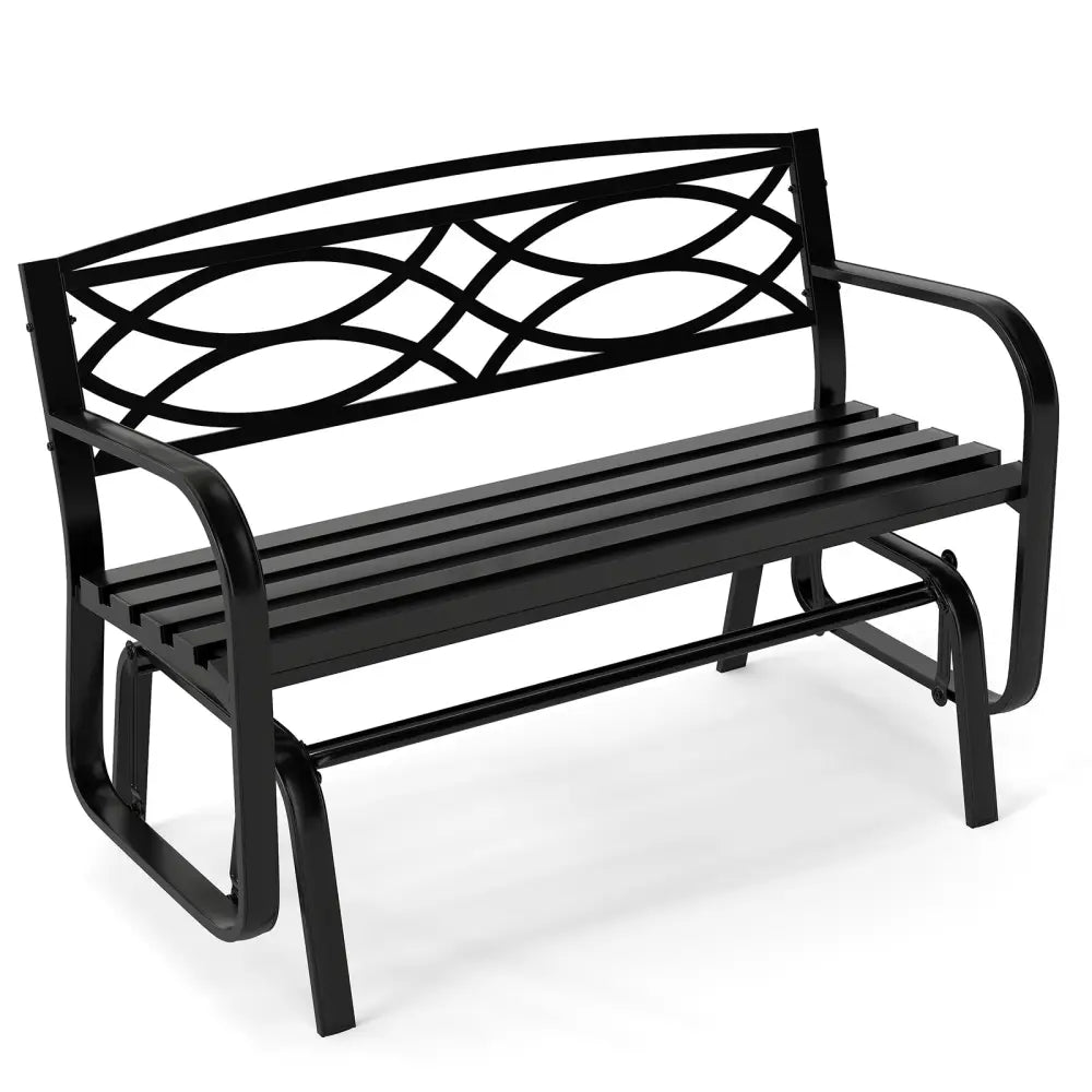 2-Person Outdoor Glider Bench with Metal Frame-Black - Black - Patio Rocking Chairs & Gliders