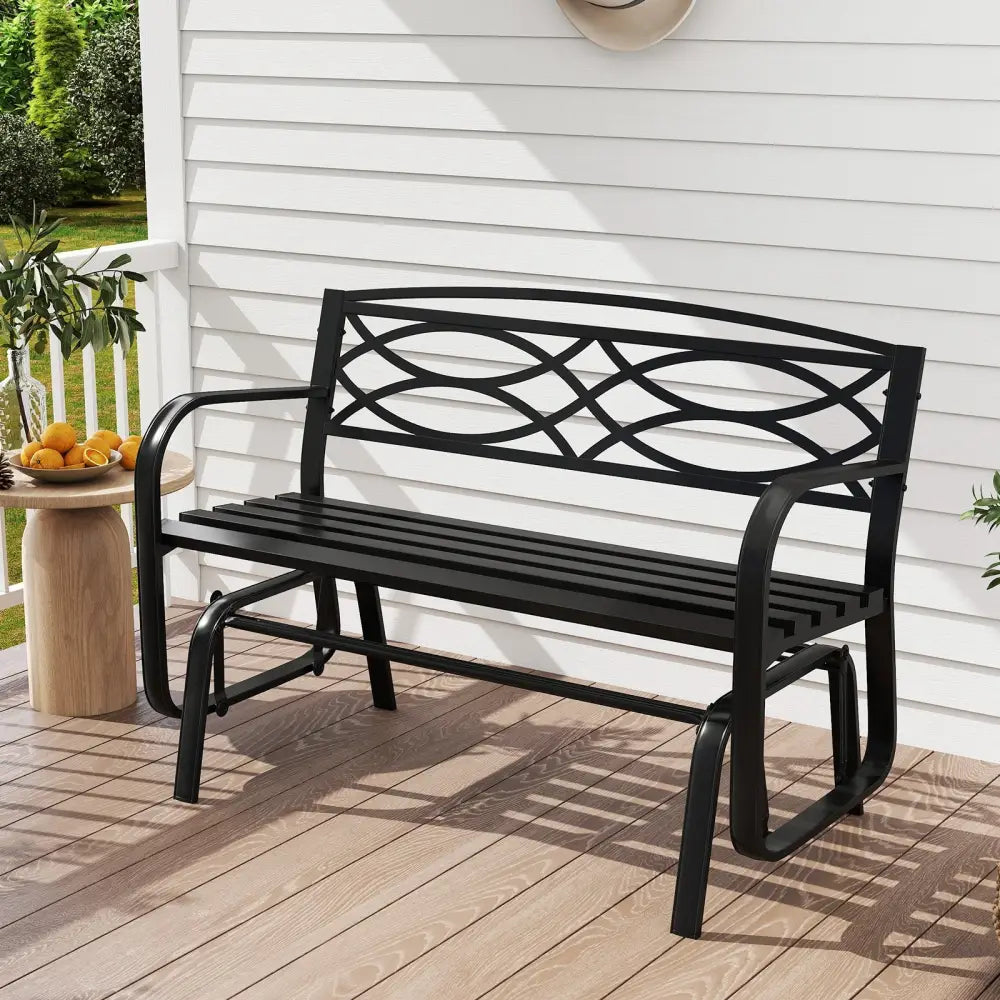 2-Person Outdoor Glider Bench with Metal Frame-Black - Black - Patio Rocking Chairs & Gliders