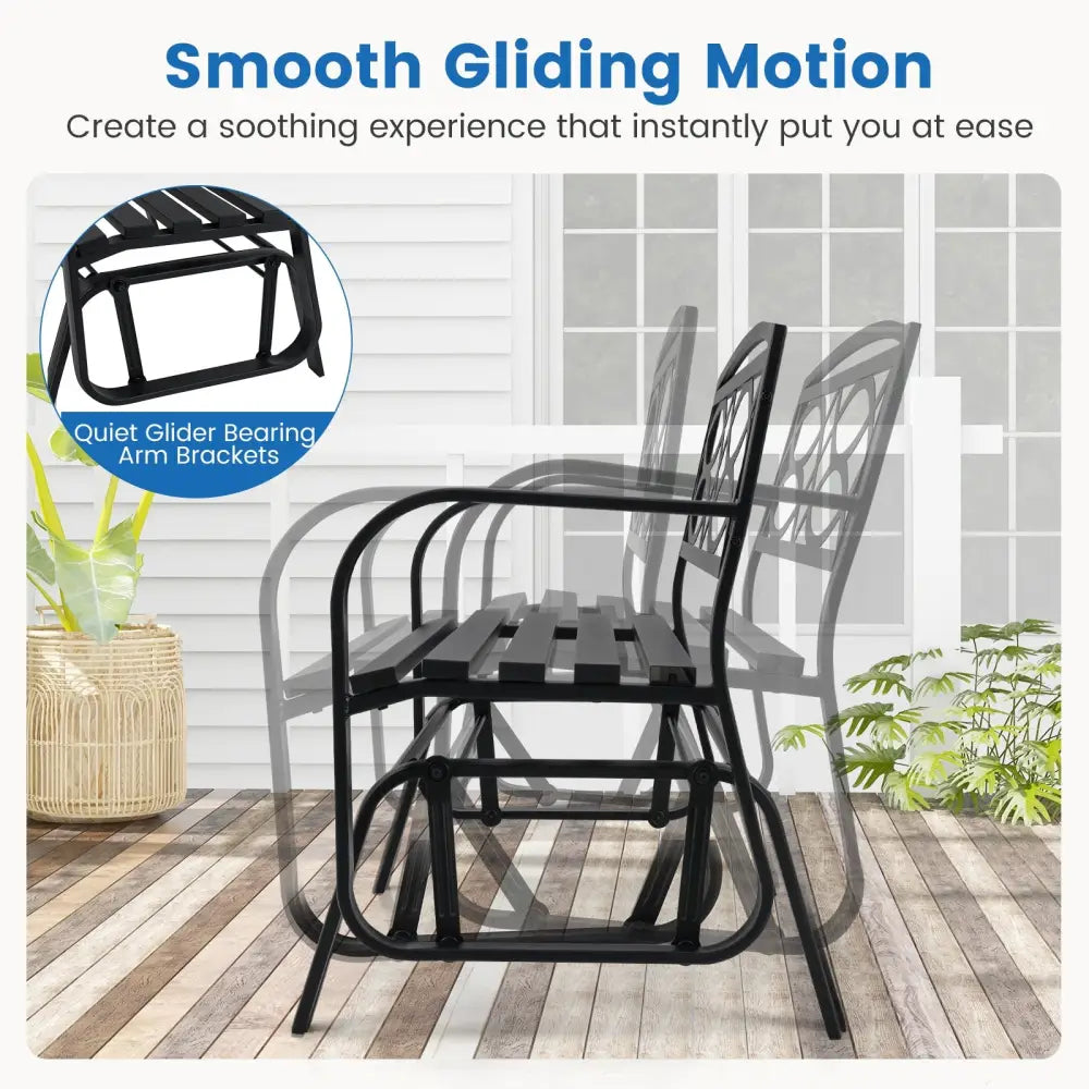 2-Person Outdoor Glider Bench with Metal Frame-Black - Black - Patio Rocking Chairs & Gliders