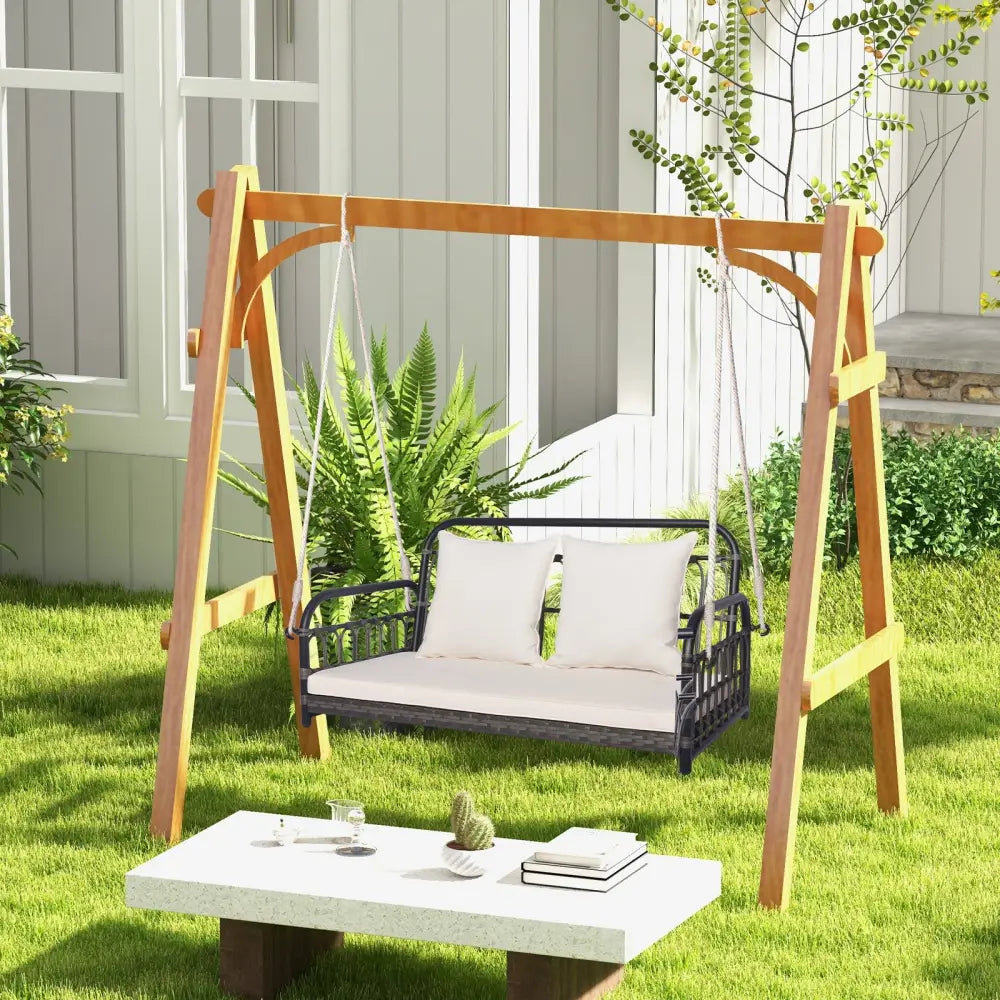 2-Person Outdoor Hanging Chair with Ropes-Gray - Gray - Porch Swings