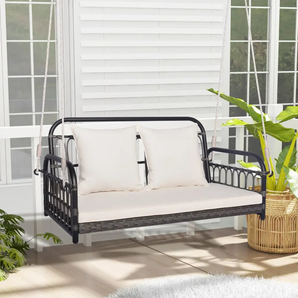 2-Person Outdoor Hanging Chair with Ropes-Gray - Gray - Porch Swings